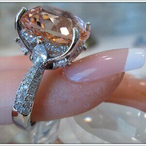 Morganite radiant cut gemstone 18K gold filled ladies unique Italian ring S 7